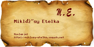 Miklósy Etelka névjegykártya